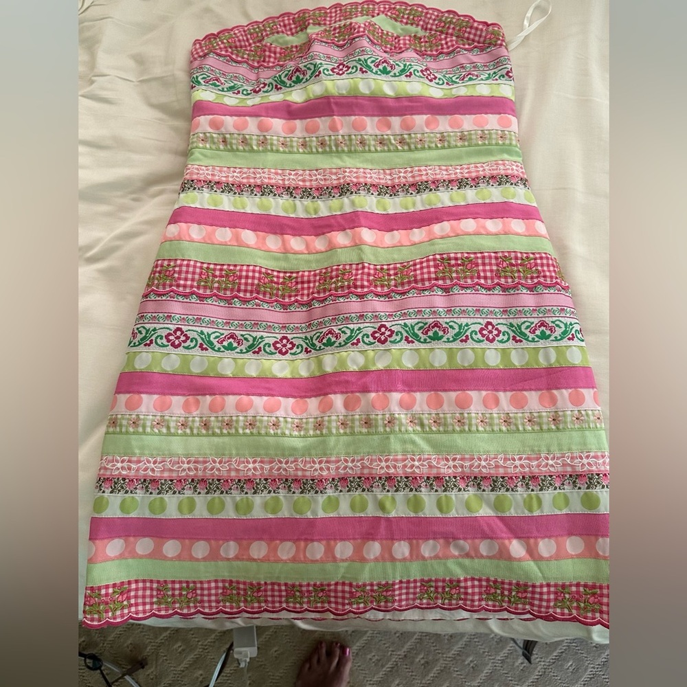 Lilly Pulitzer White label Strapless Ribbon Dress